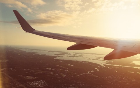 Airplane flying over Miami